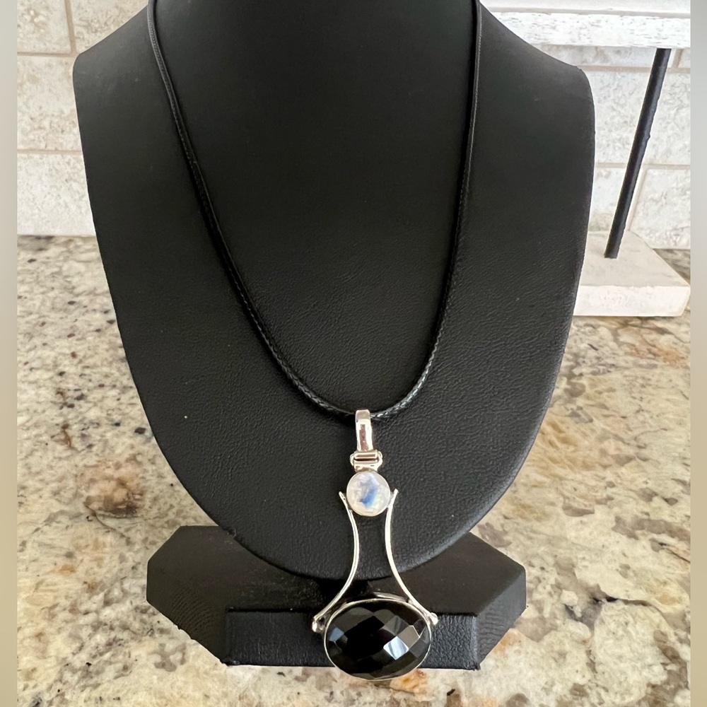 Sterling onyx and moonstone necklace